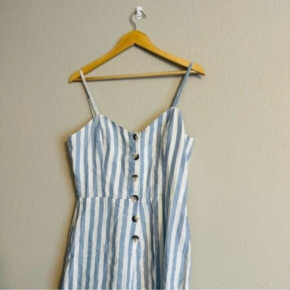 Reformation Torta Linen Blue Stripe Sleeveless Button Front Jumpsuit Size 10 - Picture 7 of 14